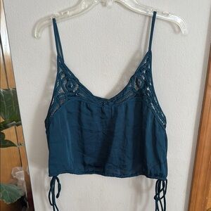Free People Teal Lace Trim Cami Top